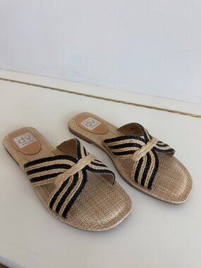 Dolce Vita Danela Black Natural Raffia Slide Sandals 7.5